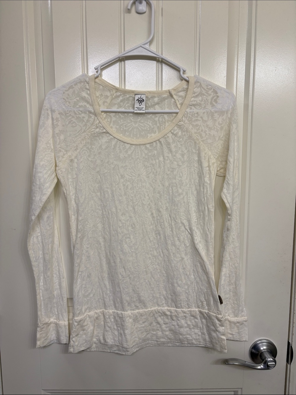 Prana Cream Lace-Texture Long Sleeve Tee